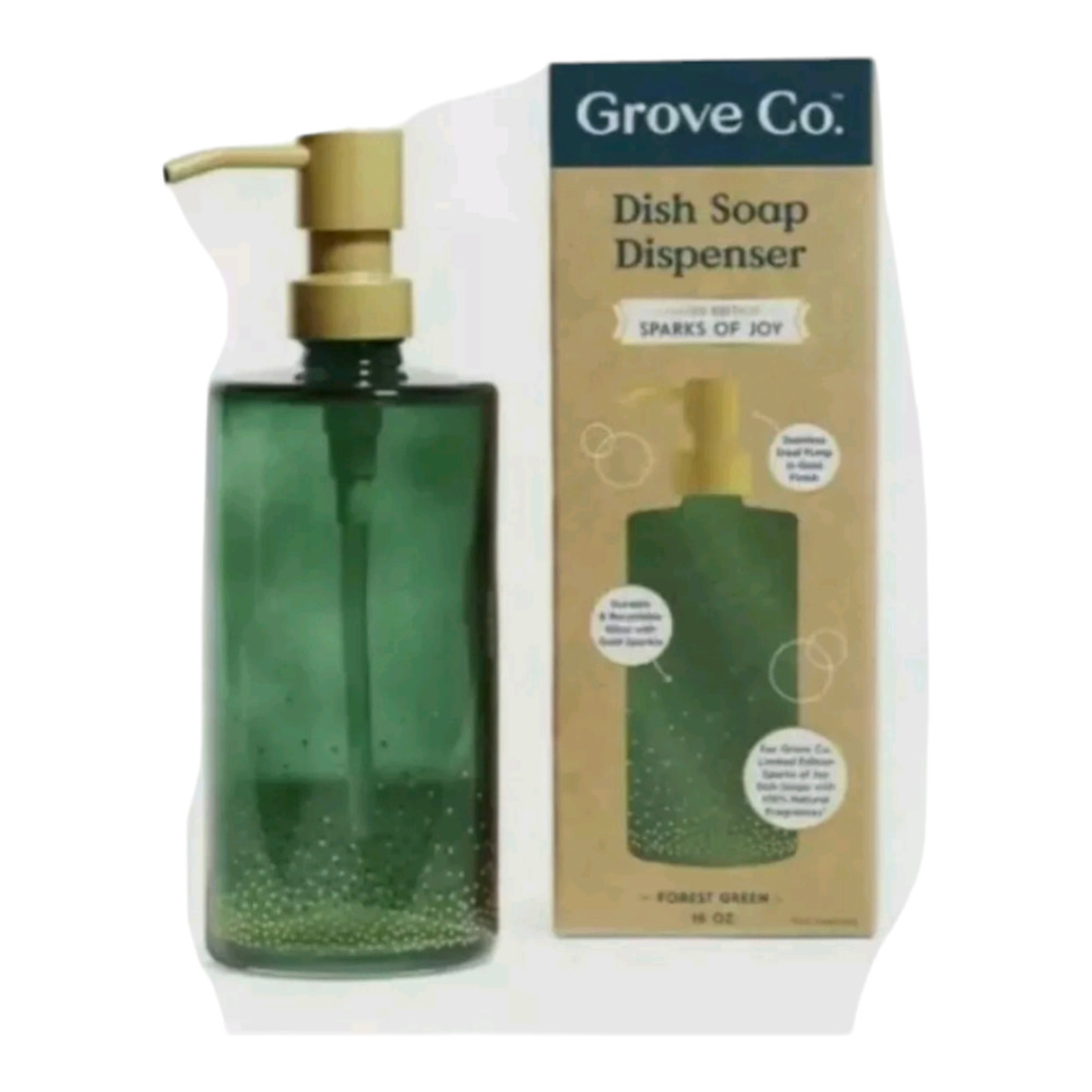NEW Grove Co Glass Dish Soap Dispenser Limited Ed Sparks of Joy Forest G…